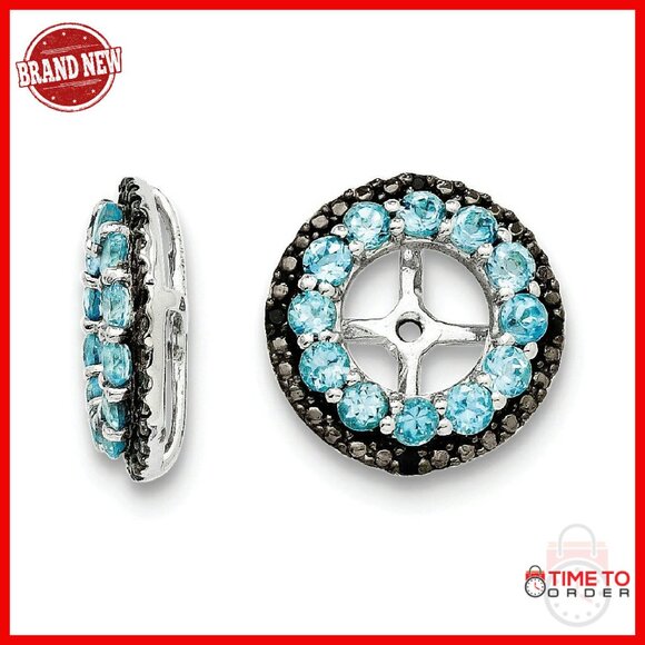 Sterling Silver Earring Jacket with Blue Topaz and Black Sapphire Stones